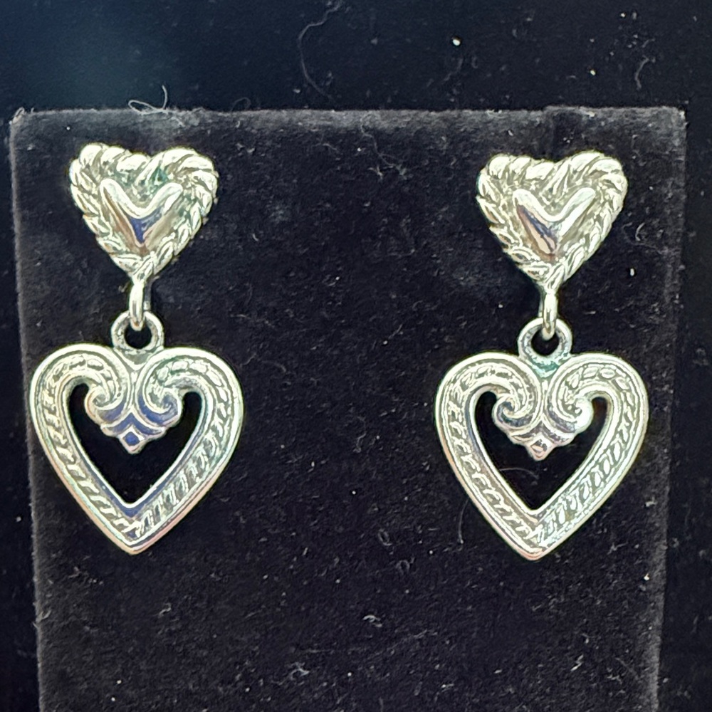Premier Designs dangle silver tone drop heart pierced earrings